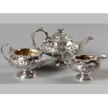 A WILLIAM IV THREE PIECE SILVER TEA-SET LONDON 1831, ROBERT HENNELL, comprising: a teapot, creamer