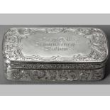 A VICTORIAN SILVER TRINKET BOX BIRMINGHAM 1856, F.M., hinged cover with engraved presentation, the