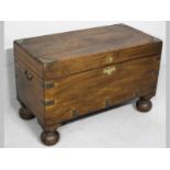 A 19TH CENTURY CONTINENTAL CAMPHOR WOOD CHEST, the rectangular top with heavy brass corner mounts