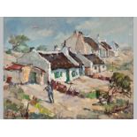 BRUCE HANCOCK (1912 - 1990), FISHERMANS COTTAGES, Oil on board, Signed, 38 x 48cm