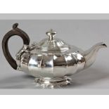 A GEORGE IV SILVER TEAPOT LONDON 1822, R.O., hinged top with removable finial, C-scroll fruitwood