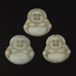 Chinese Set of Three Carved White Jade Laughing Buddha Pendants