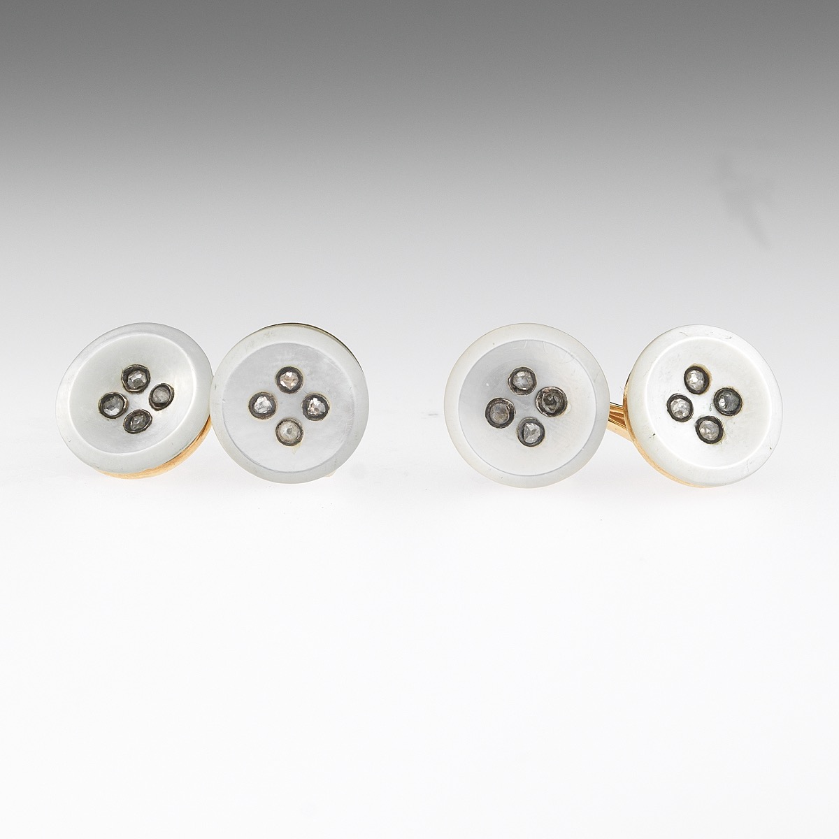 Pair of Gold, Diamond and Mother-of-Pearl Button Style Cufflinks