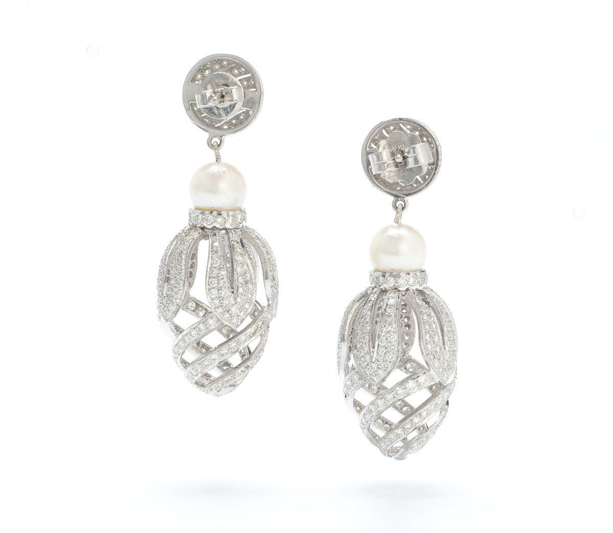 A Pair of Diamond and Pearl Pendant Earrings - Image 3 of 5