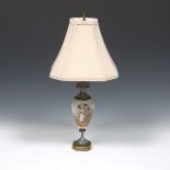 French d'Ore Bronze, Champleve and Hand Painted Porcelain Table Lamp, ca. 19th Century