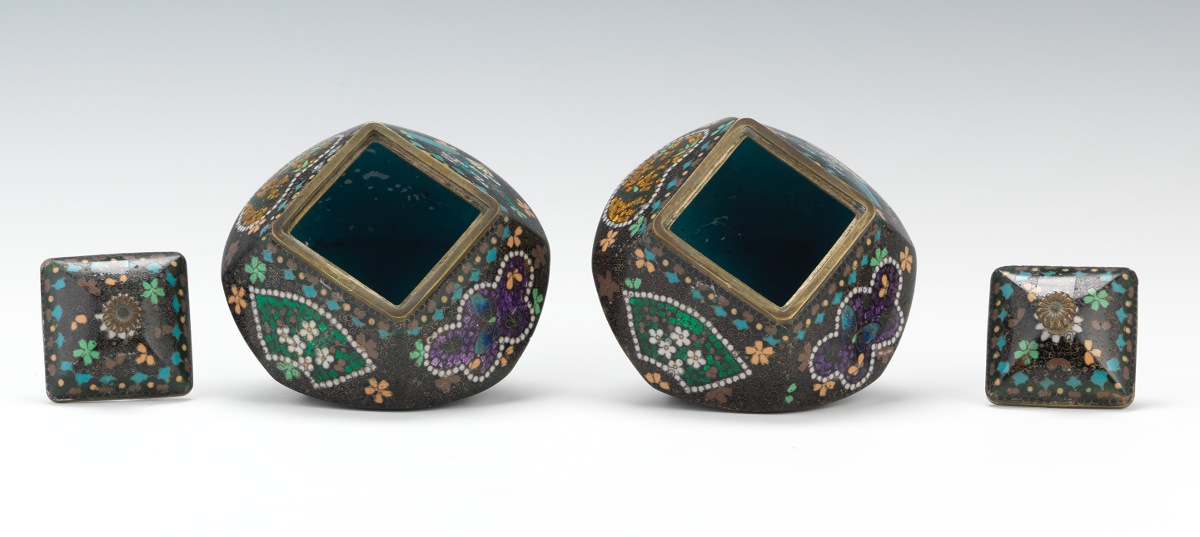 Pair of Unusually Shaped Cloisonne Covered Jars - Image 6 of 7