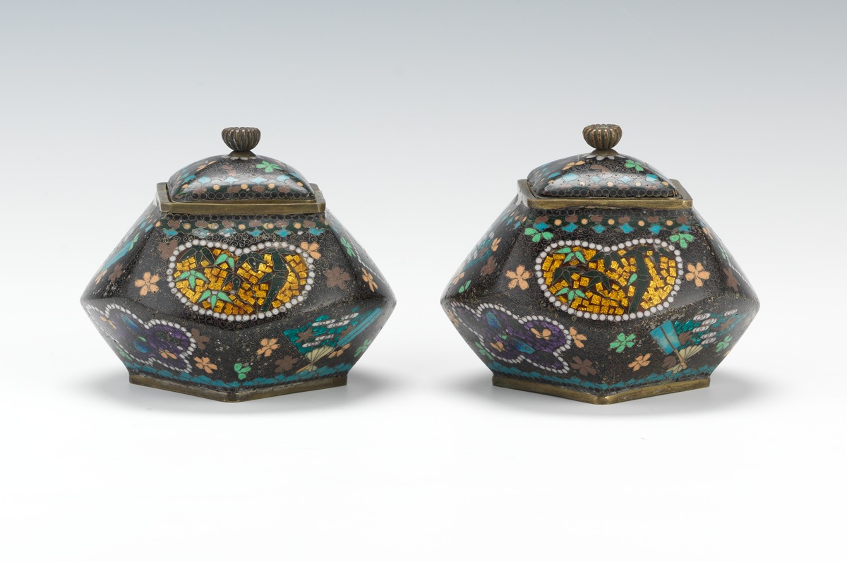 Pair of Unusually Shaped Cloisonne Covered Jars - Image 3 of 7
