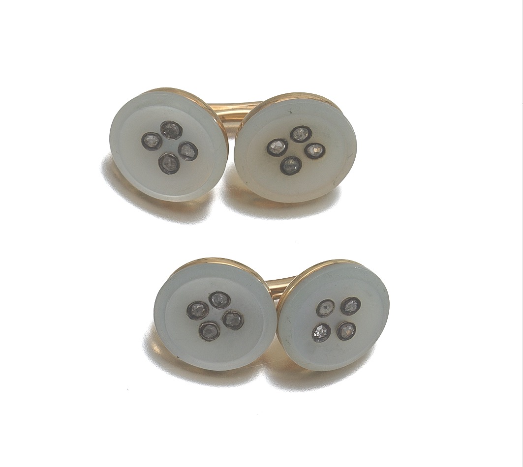 Pair of Gold, Diamond and Mother-of-Pearl Button Style Cufflinks - Image 3 of 6