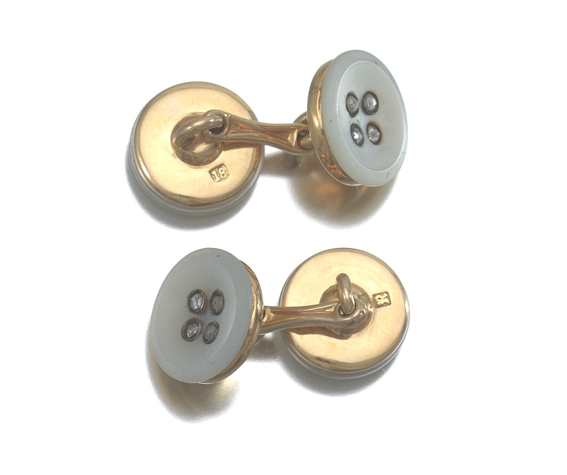 Pair of Gold, Diamond and Mother-of-Pearl Button Style Cufflinks - Image 5 of 6