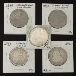 5 Seated Liberty Half Dollar Coins