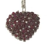 Large Ruby and Diamond Heart Pendant on Chain