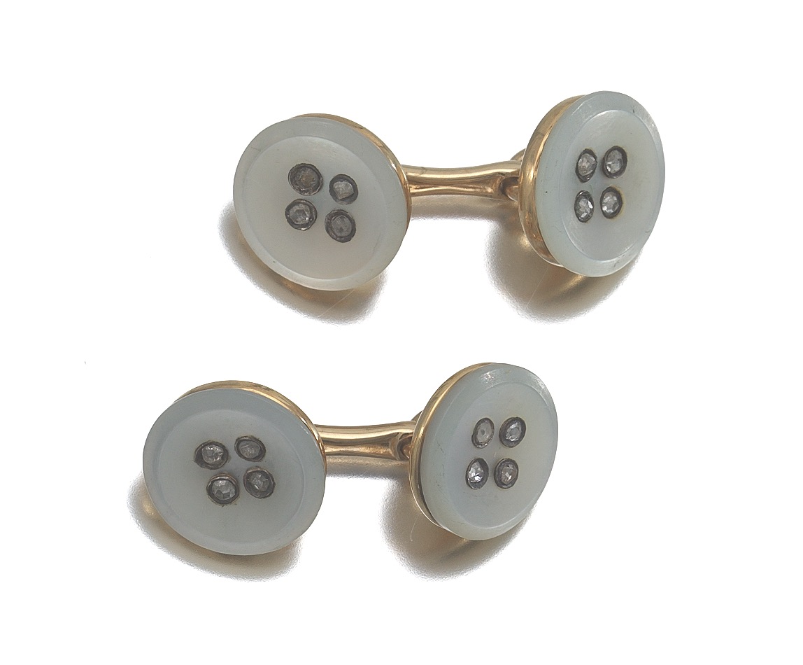 Pair of Gold, Diamond and Mother-of-Pearl Button Style Cufflinks - Image 4 of 6