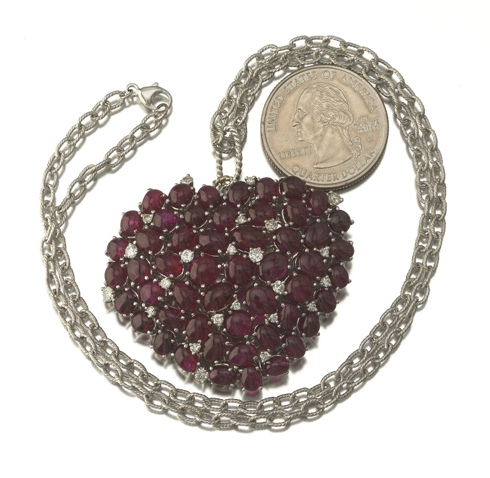 Large Ruby and Diamond Heart Pendant on Chain - Image 2 of 3