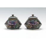 Pair of Unusually Shaped Cloisonne Covered Jars