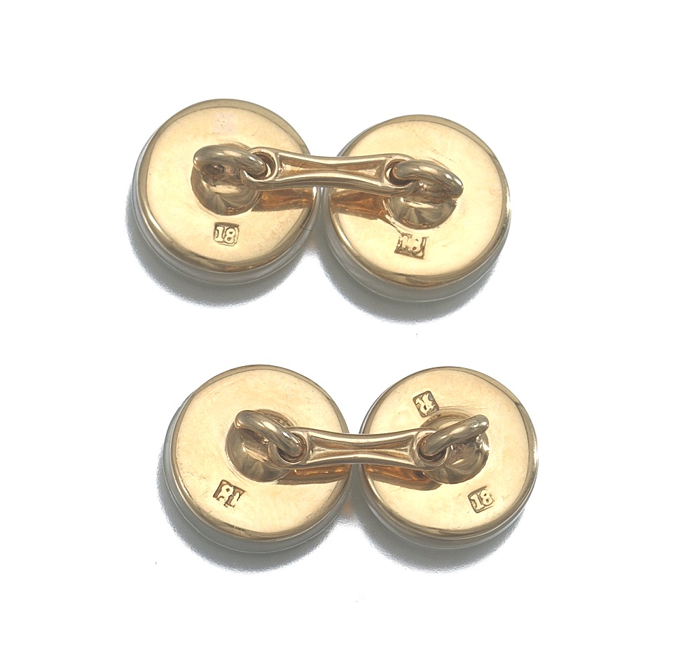 Pair of Gold, Diamond and Mother-of-Pearl Button Style Cufflinks - Image 6 of 6