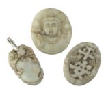 Chinese Three Carved White Jade Medallions