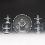 Steuben Glass Center Bowl and Four Related Candlesticks, ca. Mid-20th Century