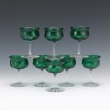 Eight Venetian Emerald Green Optic Glass Cordials