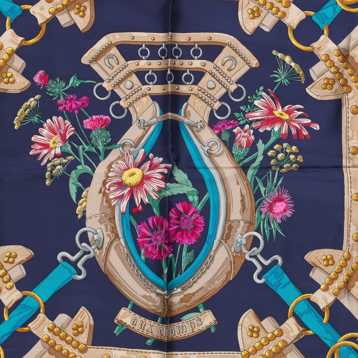 Hermes Silk Twill Scarf ""Aux Champ"" Designed by Caty Latham - Image 2 of 4