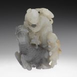 Chinese Carved White and Grey Jade of Immortal with His Attendant on Dragon Horse Longma