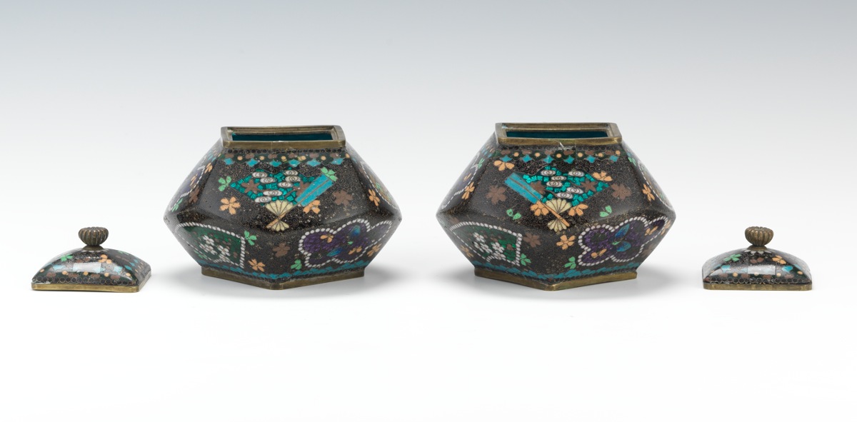 Pair of Unusually Shaped Cloisonne Covered Jars - Image 4 of 7