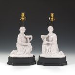 Pair of Figural Lamps of Two Kneeling Youths