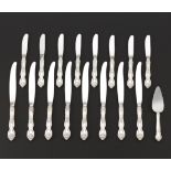 Wallace Sterling Silver, Eight Place Knives, Eight Butter Knives, One Cheese Blade, "La Reine" Patt