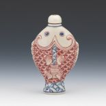 Chinese Porcelain Double Carp Snuff Bottle, Daoguang Marks