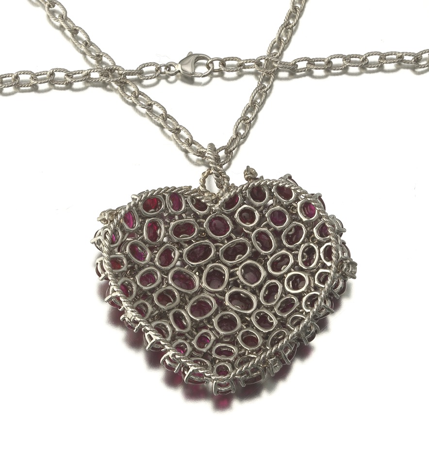 Large Ruby and Diamond Heart Pendant on Chain - Image 3 of 3