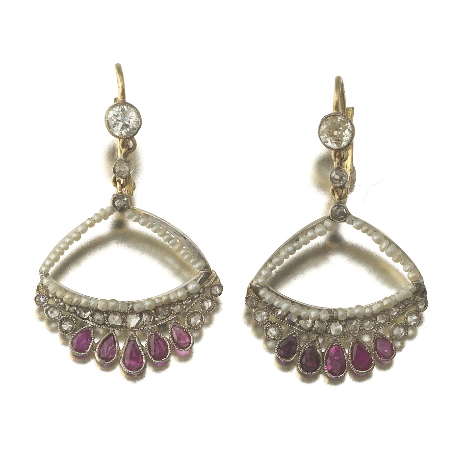 Ruby Diamond and Pearl Earrings