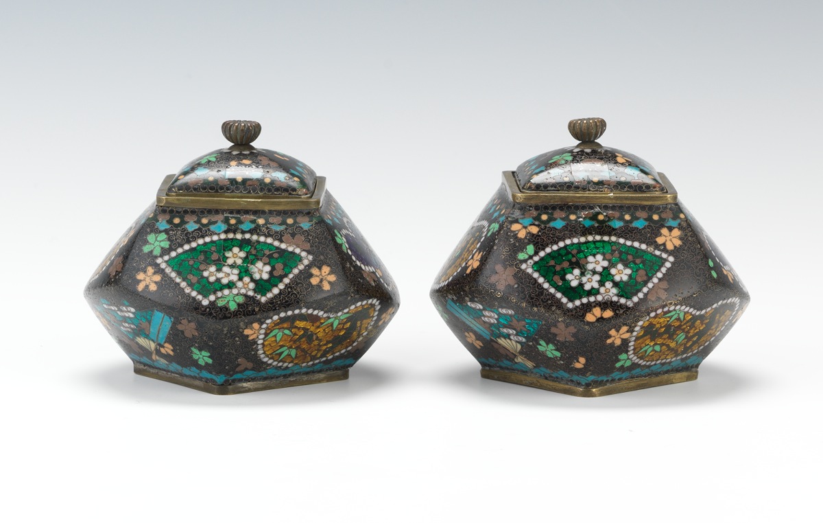 Pair of Unusually Shaped Cloisonne Covered Jars - Image 2 of 7