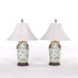 Pair of Polychromed Porcelain Lamps with Pomegranate Handles