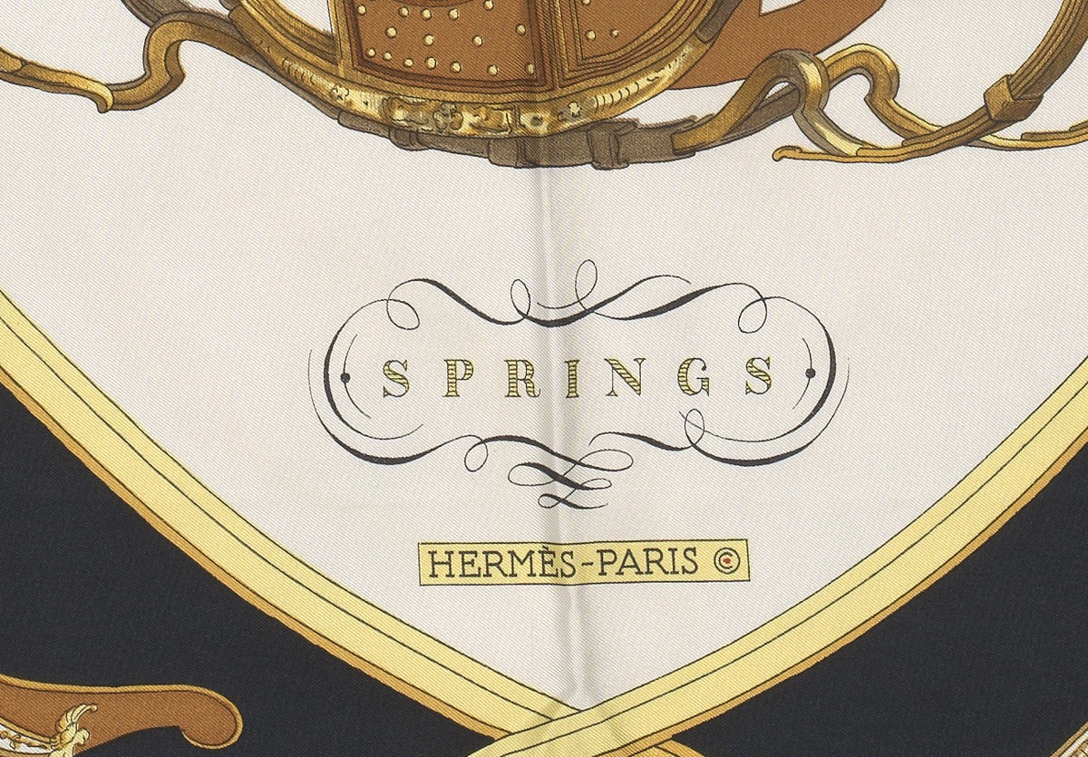 Hermes Silk Twill Scarf "Springs" Designed by Philippe LeDoux - Image 2 of 3