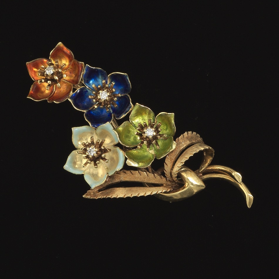 Ladies' Gold, Enamel and Diamond Brooch