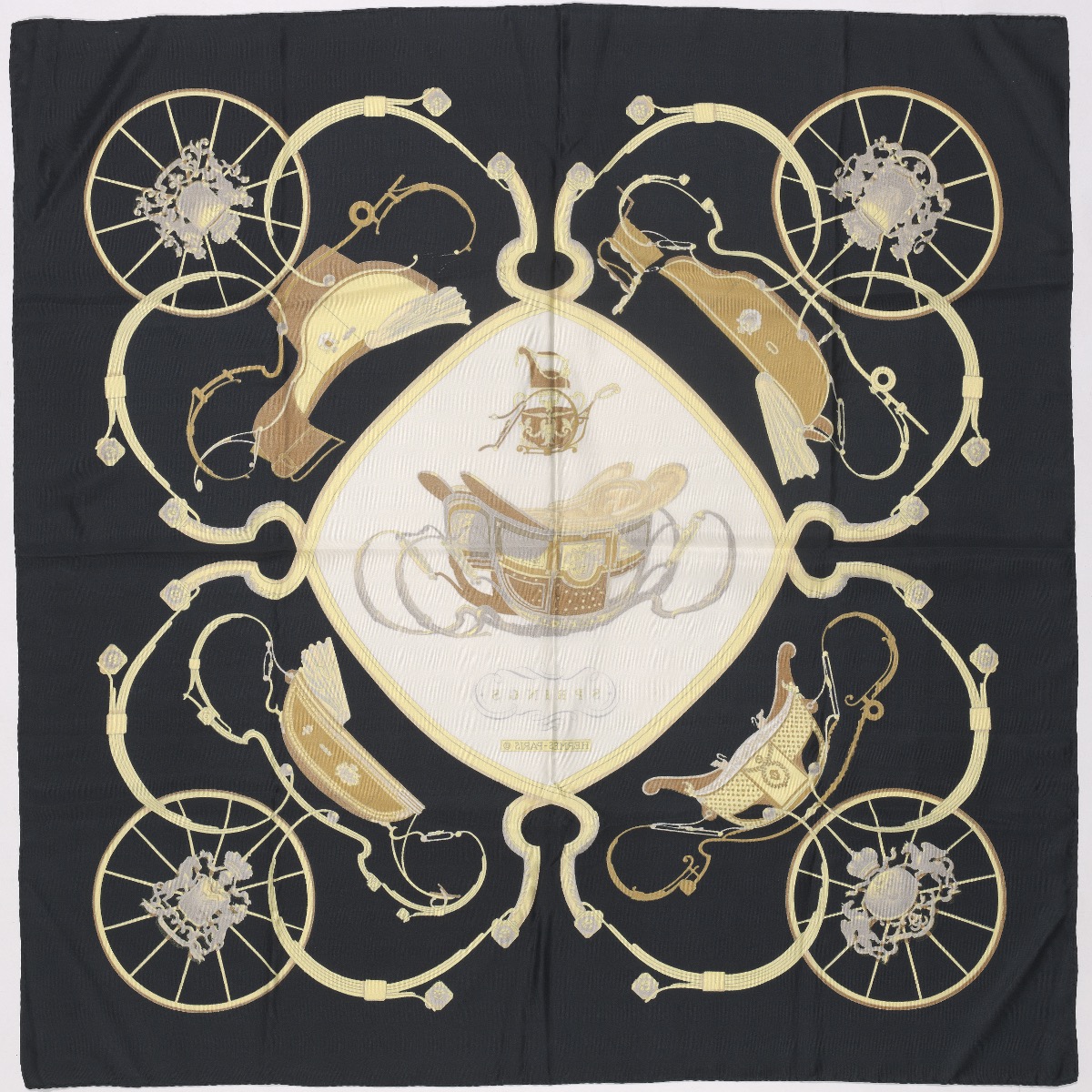 Hermes Silk Twill Scarf "Springs" Designed by Philippe LeDoux - Image 3 of 3