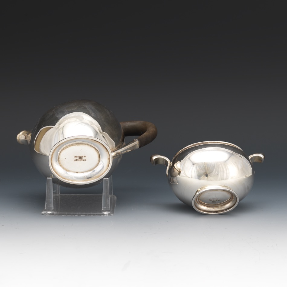 Danish Art Deco Sterling Silver Four-Piece Tea/Coffee Service and Silver Plated Tray by Hugo GrÃ¼n, - Image 7 of 15