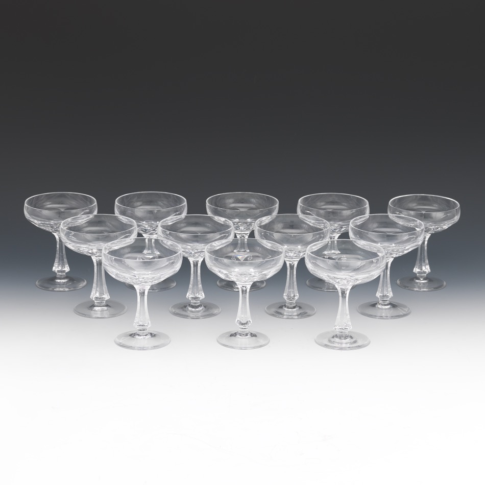 Twelve Josair Champagne/Tall Sherbet Glasses, "Blanka" Pattern, ca. 1964-88