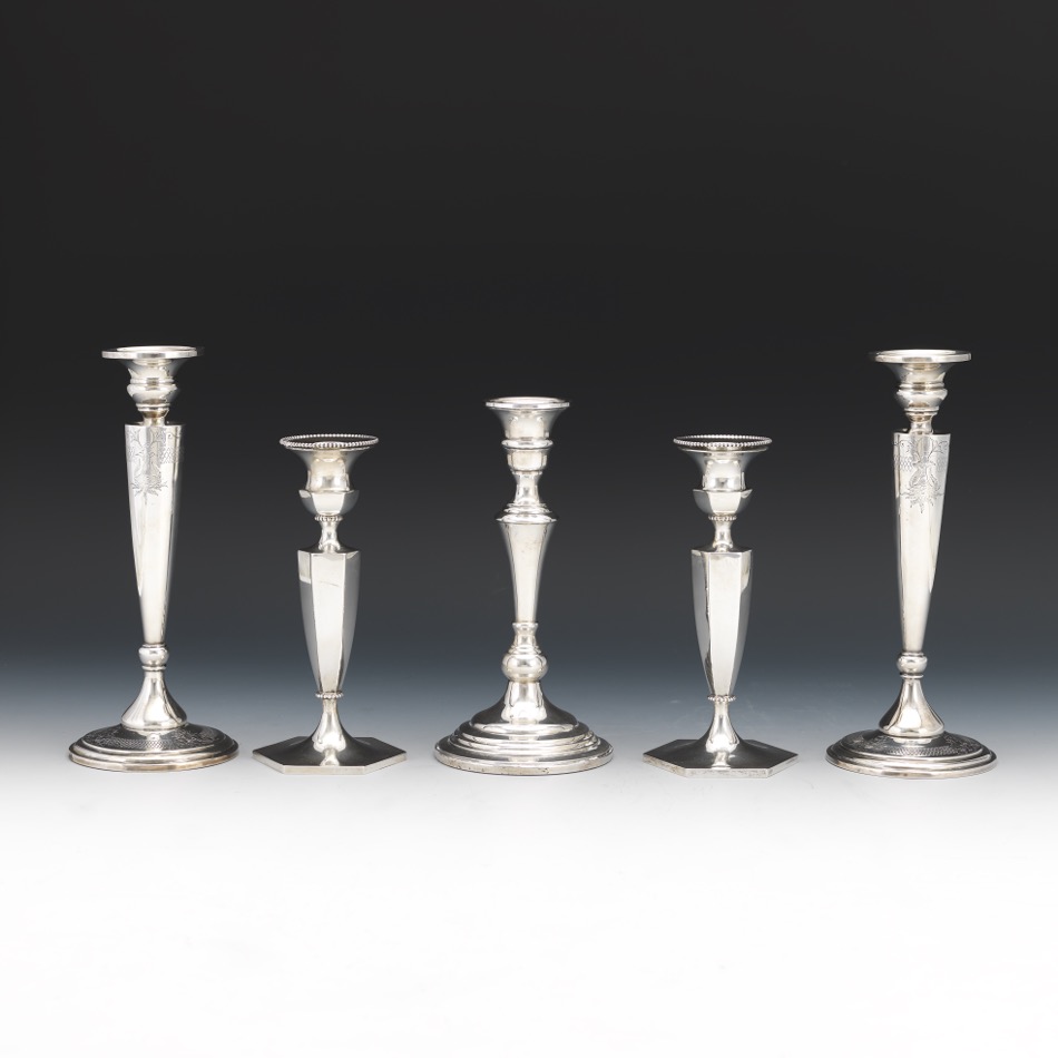 Five Sterling Silver Candleholders Including Pair of George A. Henckel & Co. for The Hardy & Hayes - Image 3 of 6