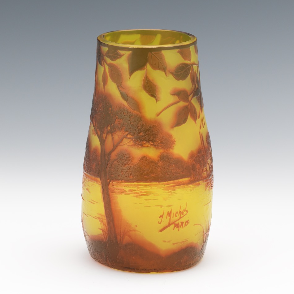 J. Michel Paris, Cameo Cut Glass Vase - Image 5 of 9
