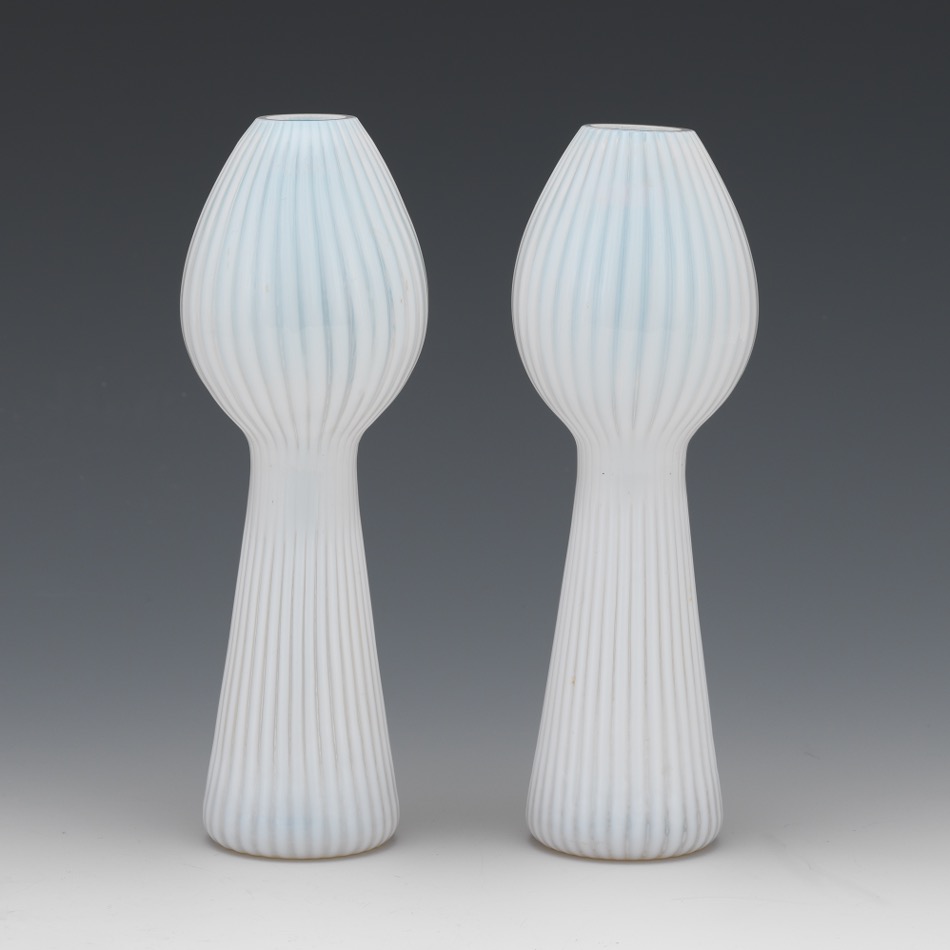 Pukeberg Sweden Pair of Glass Vases, ca. Middle 20th Century