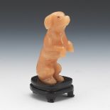 Chinese Carved Jade Dog Figurine on Carved Wood Stand