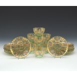 Fourteen Salviati Venetian Glass with Moser Decoration, Bowls with Underplates, ca. Early 20th Cent