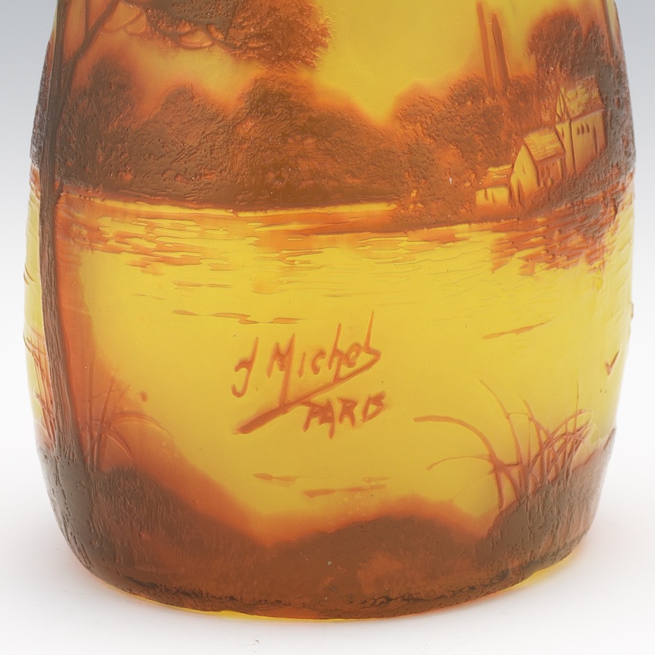 J. Michel Paris, Cameo Cut Glass Vase - Image 7 of 9