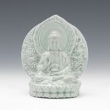 Chinese Porcelain Qingbai Glazed Shrine Buddha Sculpture, Mudra of Banishing Fear