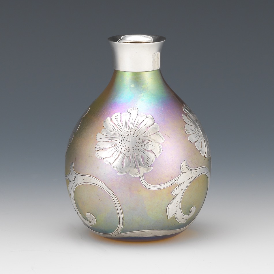 Quezal Silver Overlaid Art Glass Vase - Image 4 of 7