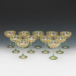 Eleven Salviati Venetian Glass with Moser Decoration, Champagne Coupes, ca. Early 20th Century