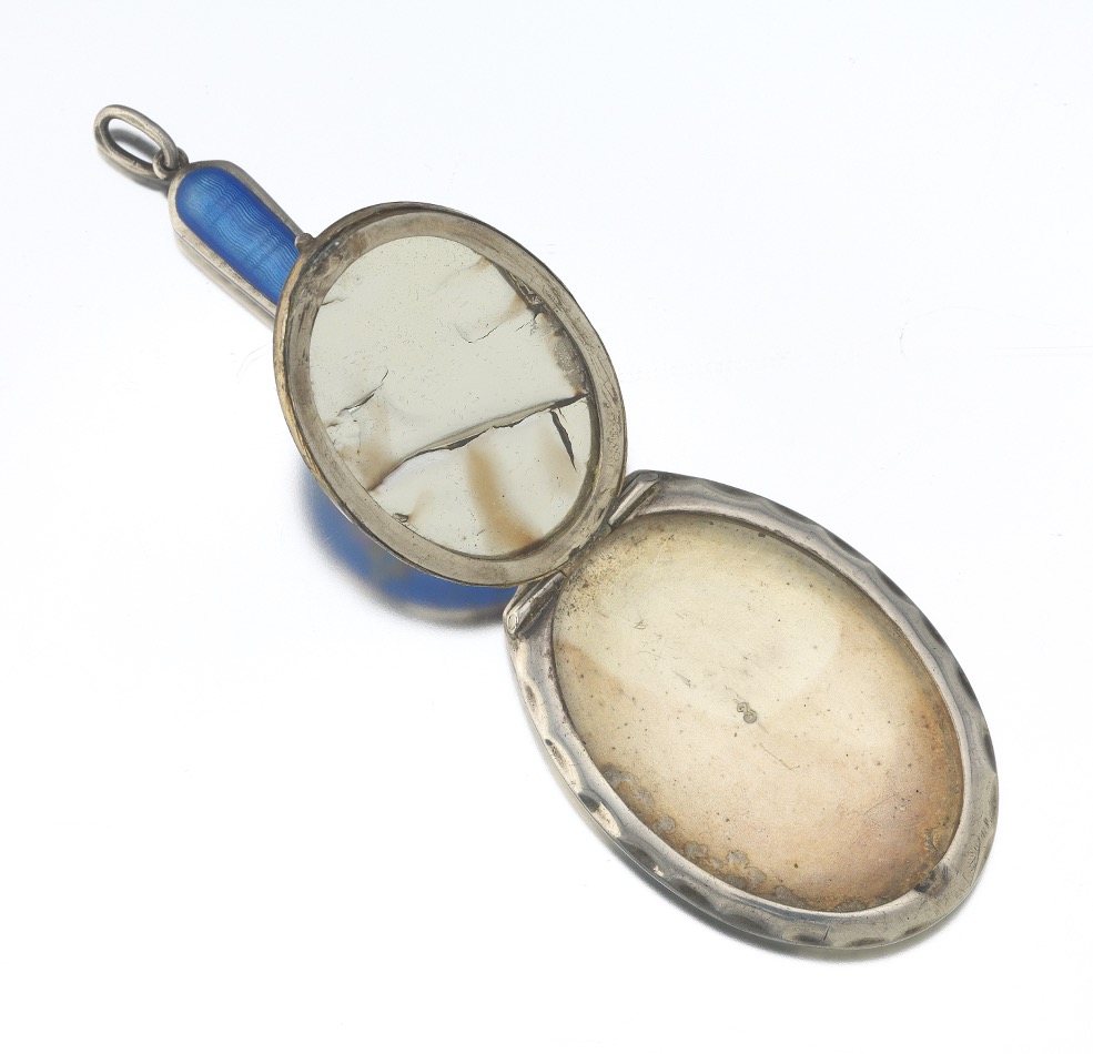 French Sterling Silver and Guilloche Enamel Vanity Mirror/Compact, ca. 19th Century - Image 4 of 6