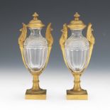 French Empire d'Ore Bronze and Baccarat Crystal Pair of Cabinet Vases, ca. Early 19th Century