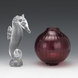 Steuben Seahorse and Contemporary Art Glass Vase