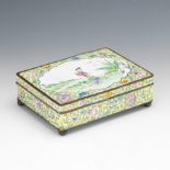 Chinese Enameled Yellow-Ground Famille Rose Lidded Box, ca. Early 20th Century